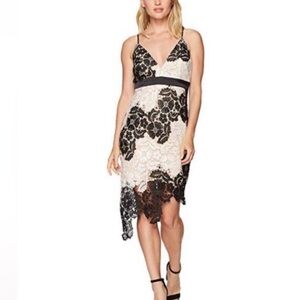 Bardot Eve Black and Cream Asymmetrical Lace Dress Size 4 (XS)